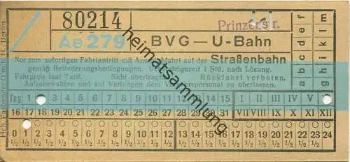 Berlin - BVG - U-Bahn mit Anschlussfahrt auf der Strassenbahn - Prinzenstrasse - Fahrschein