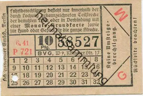 BVG Berlin Köthener Str. 17 - Fahrschein 1941