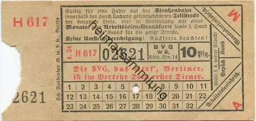 BVG Berlin Köthener Str. 14 - Fahrschein 1934 - Die BVG das merk, Berliner ist im Verkehr Dein erster Diener