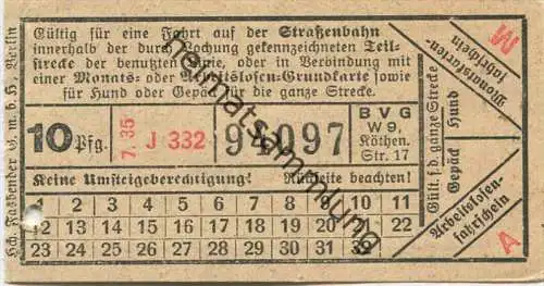 BVG Berlin Köthener Str. 17 - Fahrschein 1935