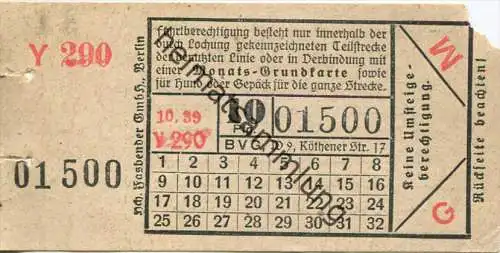 BVG Berlin Köthener Str. 17 - Fahrschein 1939