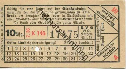 BVG Berlin Köthener Str. 17 - Fahrschein 1936