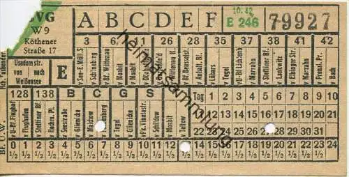 BVG Berlin Köthener Str. 17 - Fahrschein 1942 - Usedomerstrasse von nach Weissensee