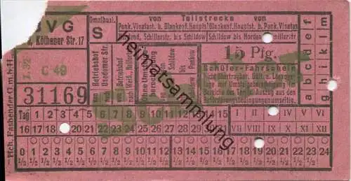 BVG Berlin Köthener Str. 17 - Schüler-Fahrschein 1932 - Usedomer Strasse Weissensee - Teilstrecke Schildow bis Nordend S