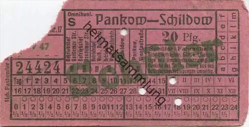 BVG Berlin Köthener Str. 17 - Omnibuslinie S Pankow - Schildow 20Pfg. - Schüler-Fahrschein