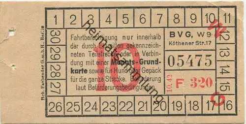 BVG Berlin Köthener Str. 17 - Fahrschein 1942 - Teilstreckenschein oder in Verbindung mit einer Monats-Grundkarte sowie