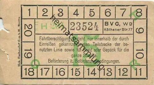 BVG Berlin Köthener Str. 17 - Fahrschein 1941 - Teilstrecke sowie für Hund und Gepäck