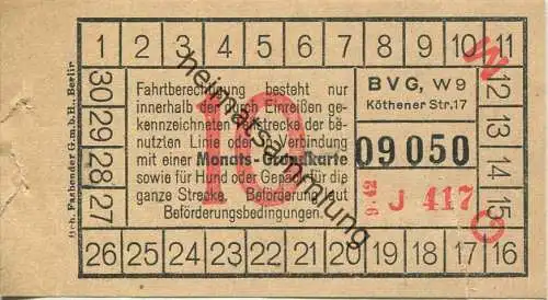 BVG Berlin Köthener Str. 17 - Fahrschein 1942 - Teilstrecke oder in Verbindung mit einer Monats-Grundkarte sowie für Hun