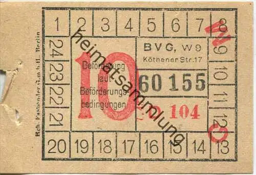 BVG Berlin Köthener Str. 17 - Fahrschein 1943