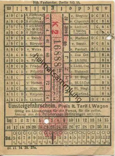 Berlin - Berliner Strassenbahn Betriebs-GmbH Leipziger Platz 14 - Umsteigefahrschein