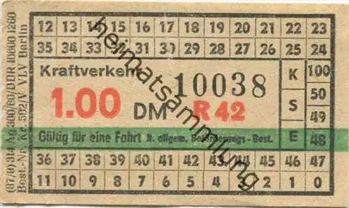 DDR Kraftverkehr - Fahrschein 1.00DM