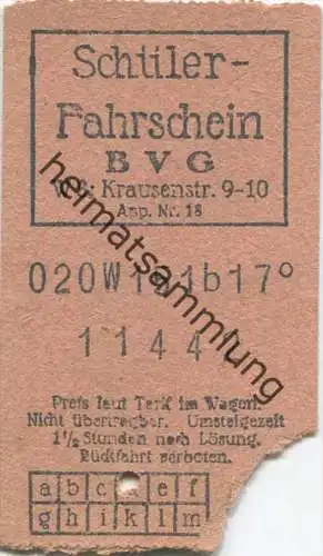 Berlin - Schüler-Fahrschein BVG W8 Krausenstrasse 9-10 (E67733)