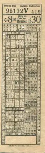 Gemeinde Wien städtische Strassenbahnen 1930 Fahrschein 30 Groschen