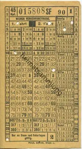 Wiener Verkehrsbetriebe - Fahrschein 45Rpf. - Sonn- und Feiertagsschein