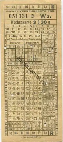 Wiener Verkehrsbetriebe - Wochenkarte 3 S 30g - 1948