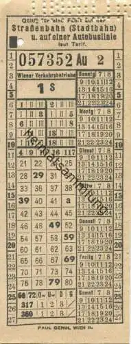 Wiener Verkehrsbetriebe - Fahrschein S 1 - gültig für eine Fahrt auf der Strassenbahn (Stadtbahn) und auf einer Autobusl