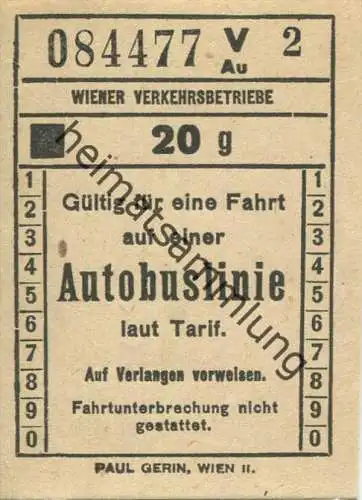 Wiener Verkehrsbetriebe - Fahrschein 20g - Gültig für eine Fahrt auf einer Autobuslinie