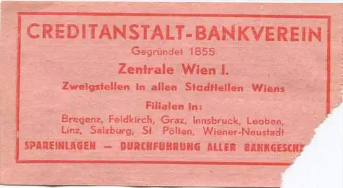 Österreichische Postverwaltung - Stempel Wien - Fahrschein 5 S - rückseitig Werbung Creditanstalt-Bankverein