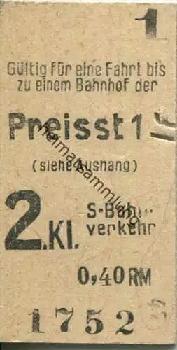 Berliner S-Bahn - Fahrkarte 2.Kl. Preisstufe 1 0,40RM