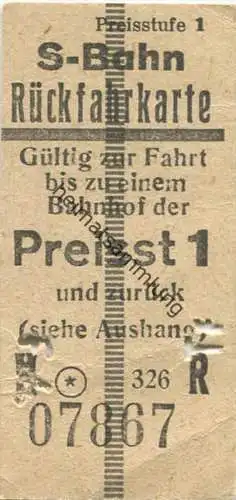 Berlin S-Bahn Rückfahrkarte - Preisstufe 1 - Rückseite gestempelt 21. Dez. 1949