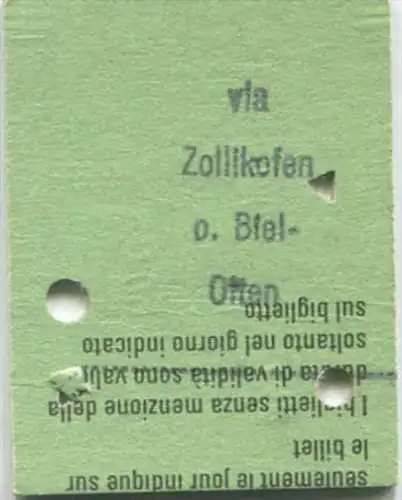Lyss - Baden und zurück - 1. Klasse 1/2 Preis - Fahrkarte 1986