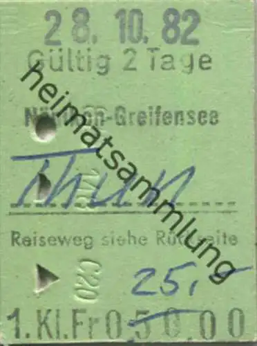 Nänikon-Greifensee - Thun - 1. Klasse 1/2 Preis Fr. 25,- - Fahrkarte 1982