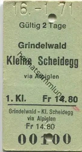 Grindelwald - Kleine Scheidegg - 1. Klasse Fr. 14.80 - Fahrkarte 1971