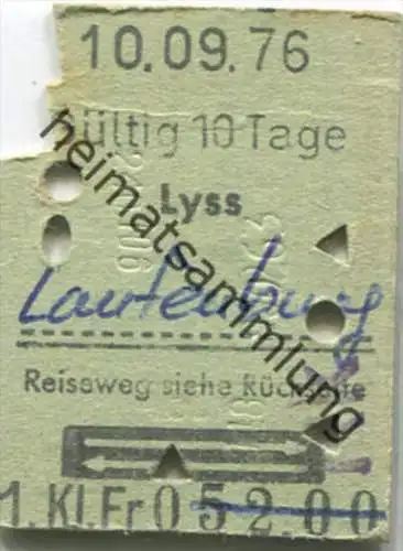 Lyss - Laufenburg und zurück - 1. Klasse 1/2 Preis - Fahrkarte 1976