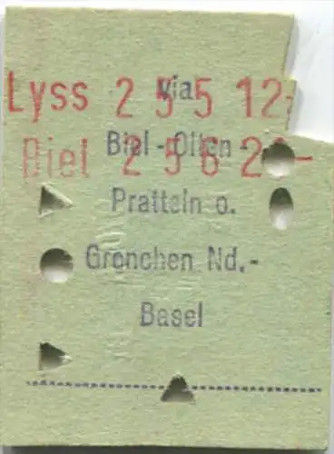 Lyss - Laufenburg und zurück - 1. Klasse 1/2 Preis - Fahrkarte 1976