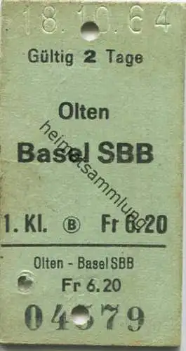 Olten - Basel SBB - 1. Klasse Fr 6.20 - Fahrkarte 1964