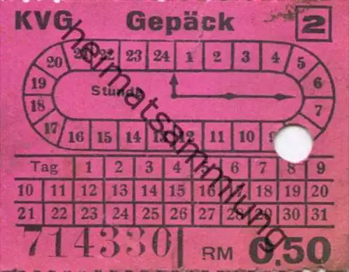 Kassel - Gepäck Fahrschein KVG - RM 0.50