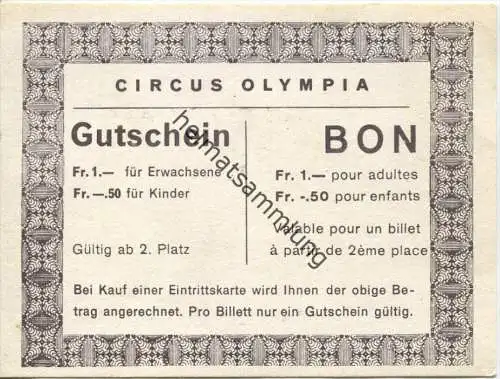Schweizer Familienunternehmen Circus Olympia - Gutschein - Bon