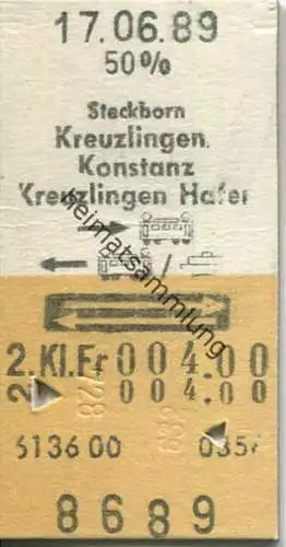 Steckborn - Kreuzlingen - Konstanz - Kreuzlingen Hafen und zurück - Fahrkarte 1989 50% Fr. 4.00