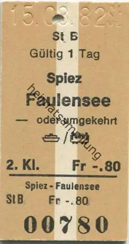 Spiez - Faulensee oder umgekehrt - Fahrkarte 1982 Fr. -.80