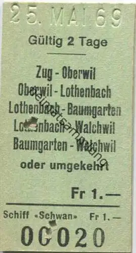 Schiff Schwan - Zug - Walchwil oder umgekehrt - Fahrkarte 1969 Fr. 1.-