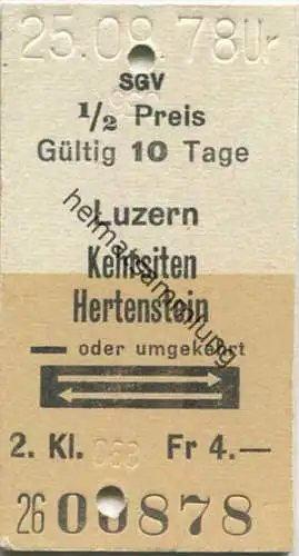 Schifffahrtsgesellschaft des Vierwaldstättersees (SGV) - Luzern - Kehrsiten - Hertenstein oder umgekehrt - Fahrkarte 197