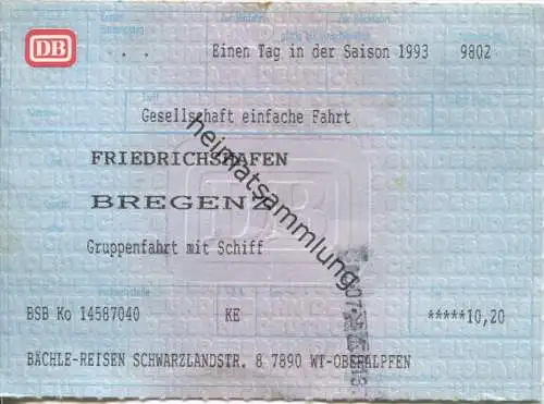 Friedrichshafen - Bregenz Fahrkarte 1993 - Gruppenfahrt mit Schiff