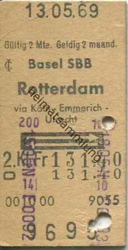 Basel - Rotterdam und zurück - Fahrkarte 1969