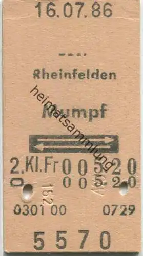 Rheinfelden - Mumpf und zurück - Fahrkarte 1986