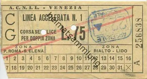Italen - A.C.N.I.L. - Venezia - Biglietto - Fahrkarte - L. 75