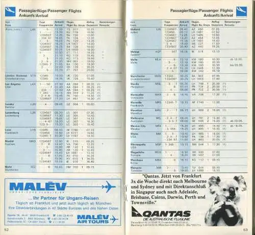 Flughafen Frankfurt am Main - Flugplan Timetable 5/87 - Pasagier- und Frachtflüge - Hotelverzeichnis - News - S- und U-B