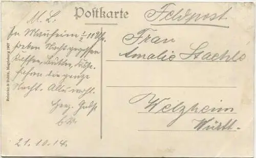 Mannheim - Lindenhof - Rennershofstrasse - Verlag Reinicke & Fubin Magdeburg 1907 - Rückseite beschrieben