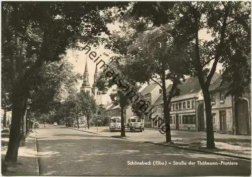 Schönebeck - Strasse der Thälmann-Pioniere - Bus - Foto-AK Großformat - Verlag Heldge KG Köthen 60er Jahre