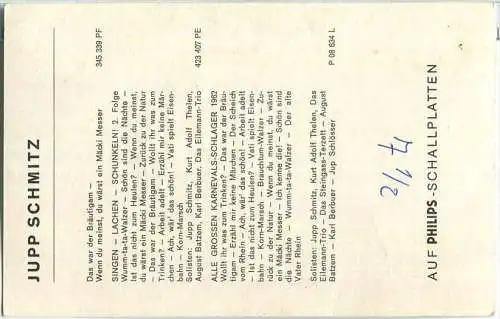 Jupp Schmitz - original Autogramm - Deutschlands bekanntester Karnevalist Komponist und Sänger: "Wer soll das bezahlen"