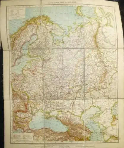 Europäisches Russland - 1:8'700'000 - 40cm x 50cm 9 Teile auf Leinen gezogen 1908