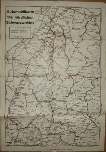 Automobilkarte des nördlichen Schwarzwaldes - Staatseisenbahnen Privatbahnen Automobilstraßen Auto-Landstraßen - 40cm x