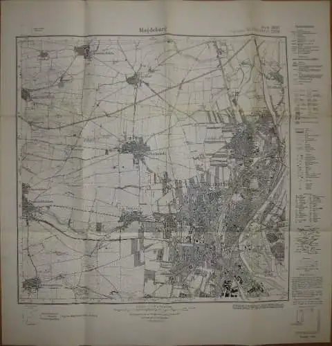 Magdeburg 1936 - 57cm x 60cm 1:25'000 - Messtischblatt 2100 Neue Nummer 3835 - Herausgeber Reichsamt für Landesaufnahme