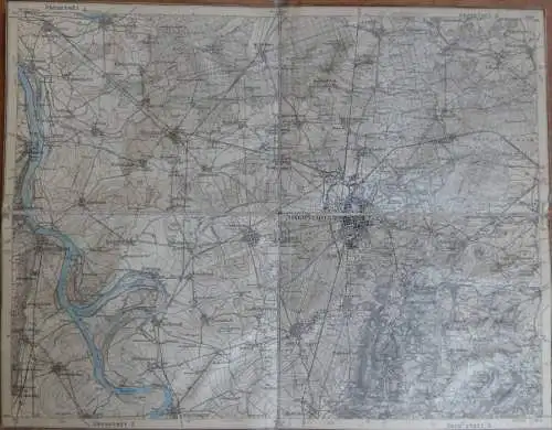 Darmstadt - Topographische Karte mit leinenverstärkten Falzen 30cm x 38cm