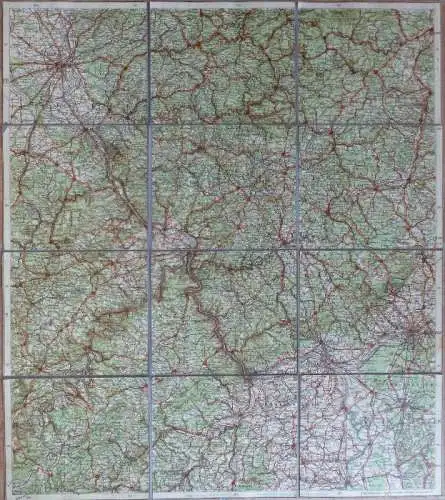 Rheinland mit eingetragenen Grenzen des besetzten Gebietes und für den Autoverkehr verbotenen Strassen - 60cm x 50cm auf