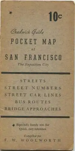 San Francisco - Pocket Map - Streets - Street Numbers - Street Car Lines - Bus Routes - Bridge Approaches - 43cm x 34cm